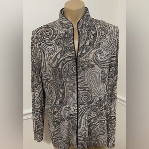 Alex Evenings, Black and Tan Paisley Sequin Sparkle Jacket Sz L